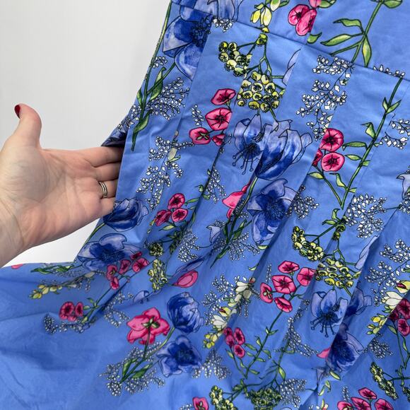 Talbots Dress Womens 12 Blue Floral Fit & Flare + Pockets Coastal Midi Zip Up - Picture 5 of 10